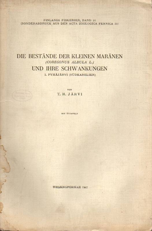 Järvi,T.H.  Die Bestände der kleinen Maränen (Coregonus Albula L.) und ihre 