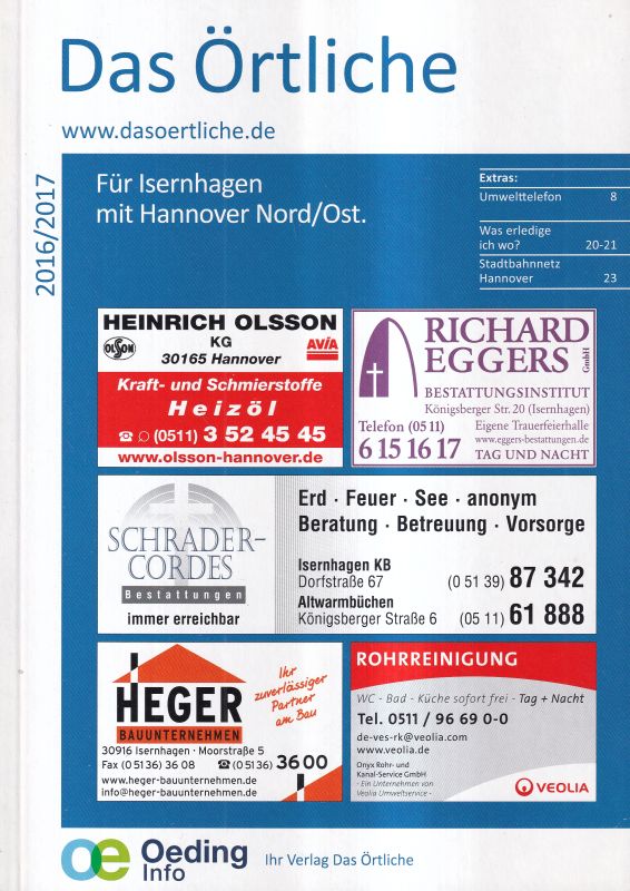 Isernhagen und Hannover Nord/Ost.  Telefonbuch Isernhagen mit Hannover Nord/Ost. 2012/2013 und 2016/2017 