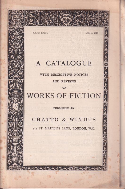 Chatto & Windus  A Catalogue with descriptive Notices and Reviews of Works of Fiction 