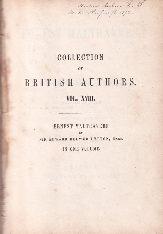 Bulwer Lytton,Edward  Ernest Maltravers 