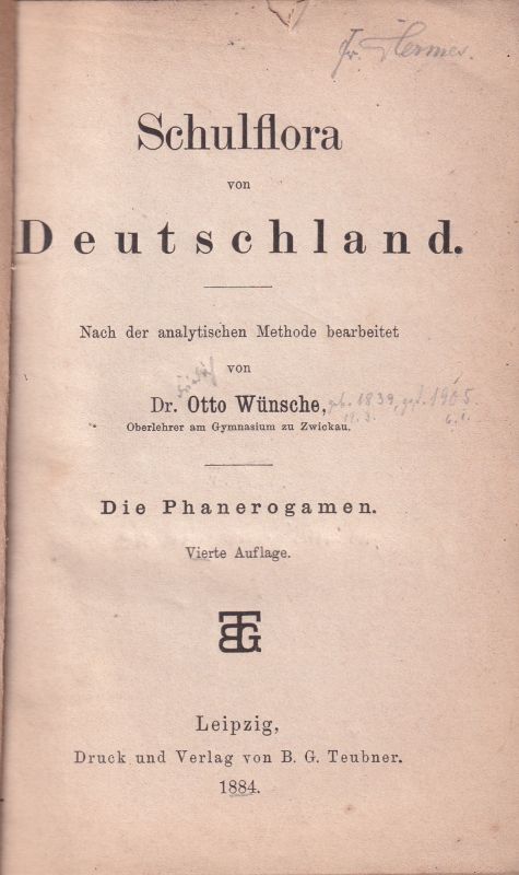 Wünsche,Otto  Schulflora von Deutschland.Nach der analytischen Methode 