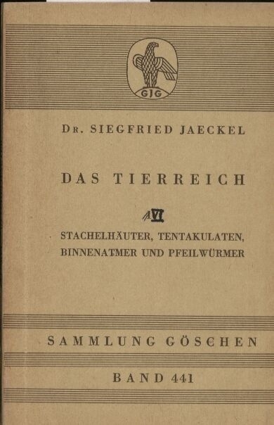 Jaeckel,Siegfried  Das Tierreich. VI 