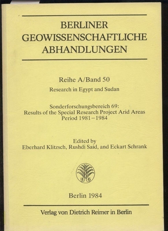 Klitzsch,E.+R.Said+E.Schrank (Hrsg.)  Research in Egypt and Sudan 