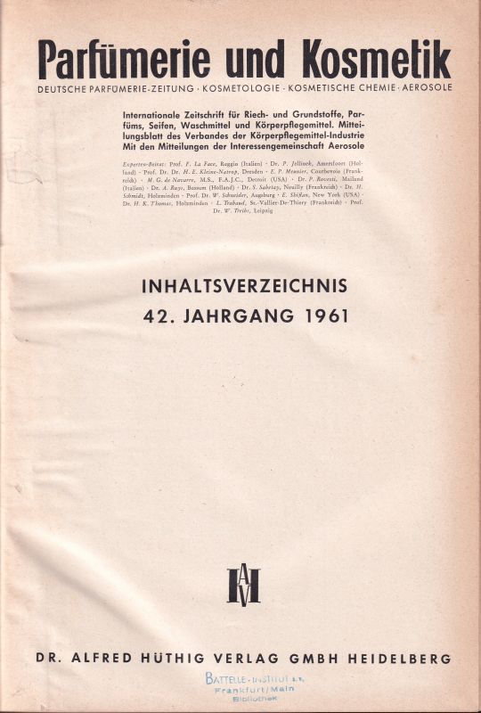 Parfümerie und Kosmetik  Parfümerie und Kosmetik 42.Jahrgang 1961 