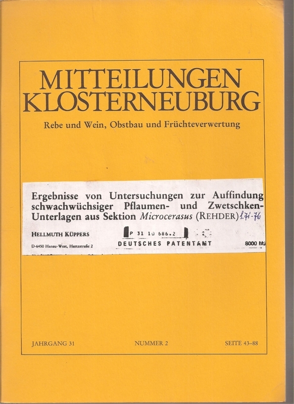 Mitteilungen Klosterneuburg  31.Jahrgang 1981,Nummer 2 (1 Heft) 