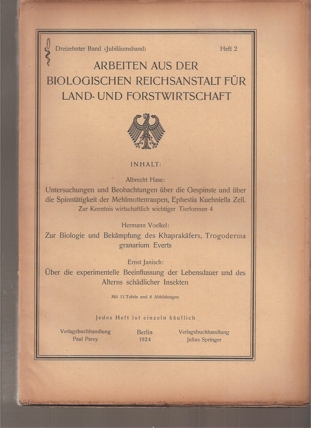 Biologische Reichsanstalt für Land-und Forst  13.Band 1924,Heft 2 (1 Heft).Jubiläumsband 