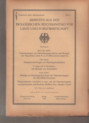 Biologische Reichsanstalt für Land-und Forst  13.Band 1924,Heft 3 (1 Heft).Jubiläumsband 