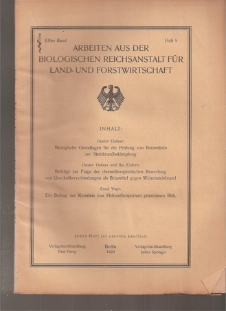 Biologische Reichsanstalt für Land-und Forst  11.Band 1923,Heft 5 (1 Heft).Jubiläumsband 