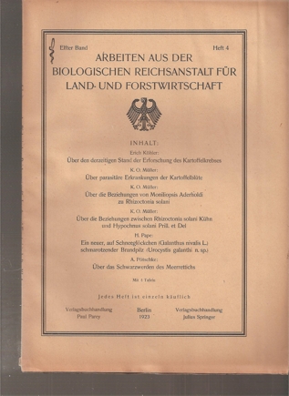 Biologische Reichsanstalt für Land-und Forst  11.Band 1923,Heft 4 (1 Heft).Jubiläumsband 