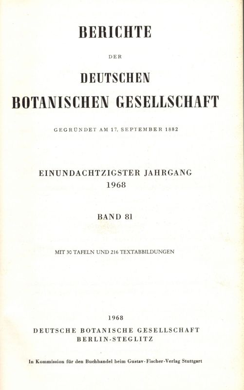 Deutsche Botanische Gesellschaft  Band 81.Jahrgang 1968 (1 Band) 