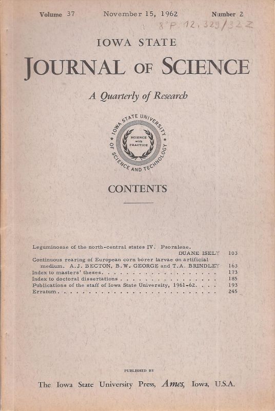 Iowa State Journal of Science  Iowa State Journal of Science Volume 37, 1962, No. 2 