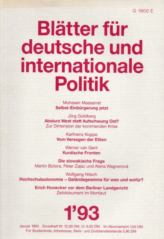 Blätter für deutsche und internationale Politik  Blätter für deutsche und internationale Politik Heft Januar 1993 