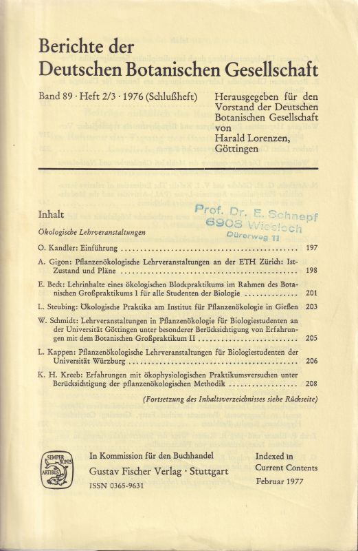 Deutsche Botanische Gesellschaft  Berichte der Deutschen Botanischen Gesellschaft Band 89 Heft 2/3 