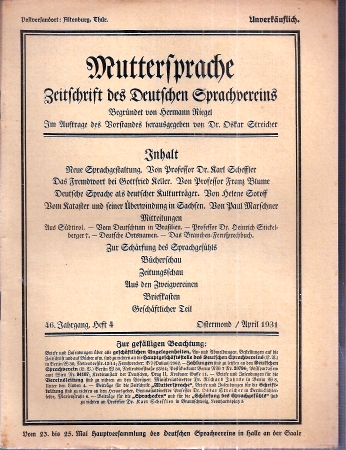 Muttersprache  Muttersprache 46.Jahrgang, Heft 4 Ostermond / April 1931 