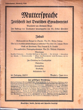 Muttersprache  Muttersprache 46.Jahrgang, Heft 6 Brachet / Juni 1931 