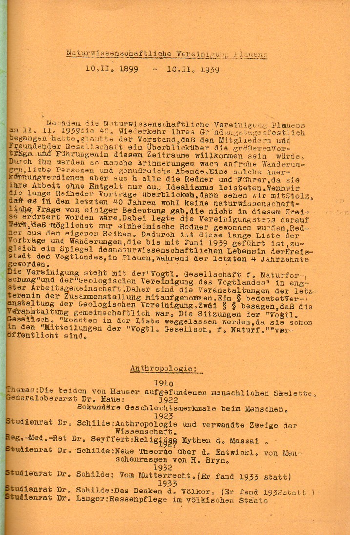 Naturwissenschaftliche Vereinigung Plauens  Naturwissenschaftliche Vereinigung Plauens 10.II.1899 - 10.II.1939 