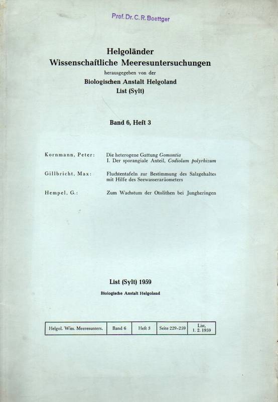 Biologische Anstalt Helgoland (Hsg.)  Helgoländer Wissenschaftliche Meeresuntersuchungen Band 6, Heft 3 