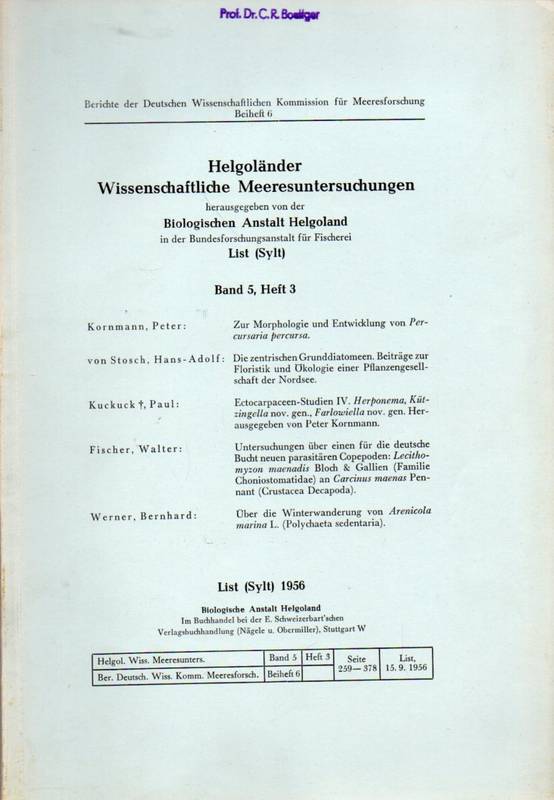 Biologische Anstalt Helgoland (Hsg.)  Helgoländer Wissenschaftliche Meeresuntersuchungen Band 5, Heft 3 