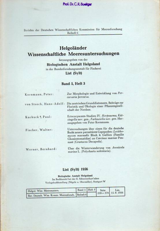 Biologische Anstalt Helgoland (Hsg.)  Helgoländer Wissenschaftliche Meeresuntersuchungen Band 5, Heft 2 