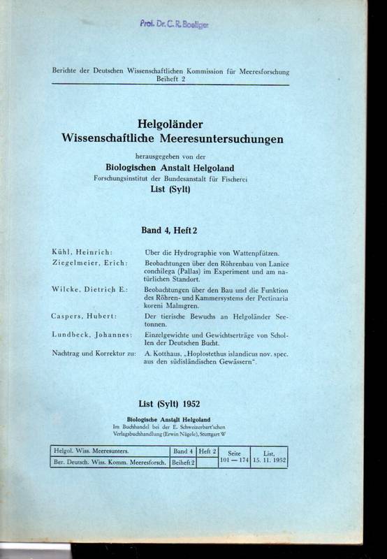 Biologische Anstalt Helgoland (Hsg.)  Helgoländer Wissenschaftliche Meeresuntersuchungen Band 4, Heft 2 
