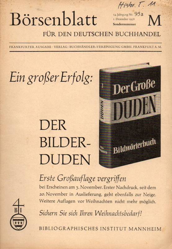 Börsenblatt für den Deutschen Buchhandel  Börsenblatt für den Deutschen Buchhandel 14.Jahrgang Nr. 95 a 