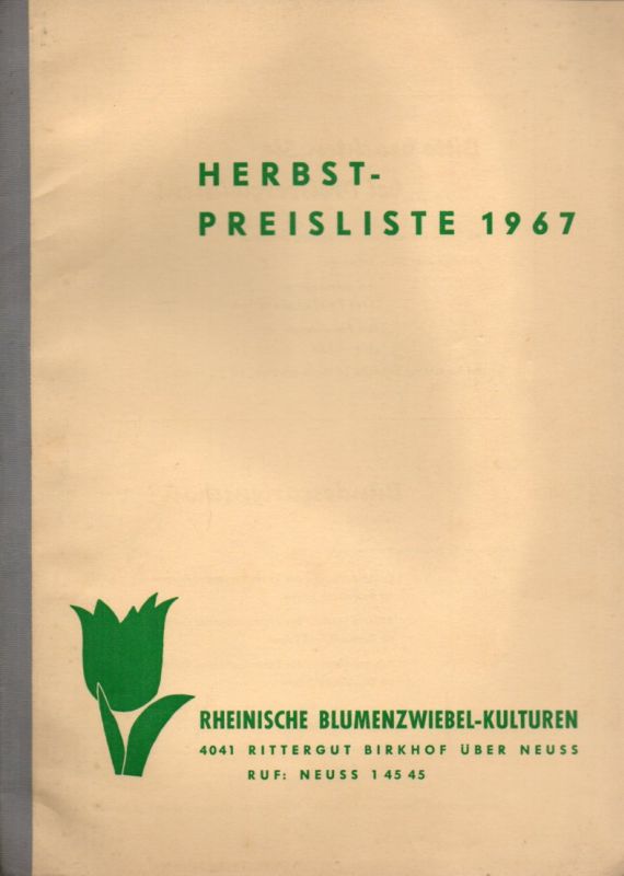 Rittergut Birkhof  Rheinische Blumenzwiebel-Kulturen Herbst-Preisliste 1968 