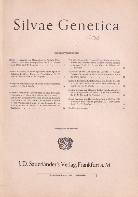 Bundesforschungsanstalt für Forst- und Holzwirtsch  Silvae Genetica 43, Heft 1 (1994) 