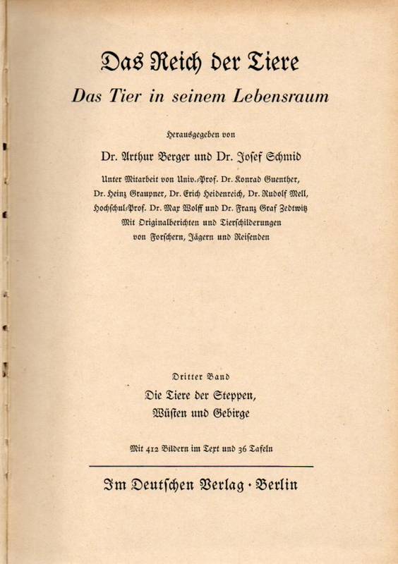 Berger,Arthur und Josef Schmid (Hsg.)  Das Reich der Tiere Erster bis Dritter Band (3 Bände) 