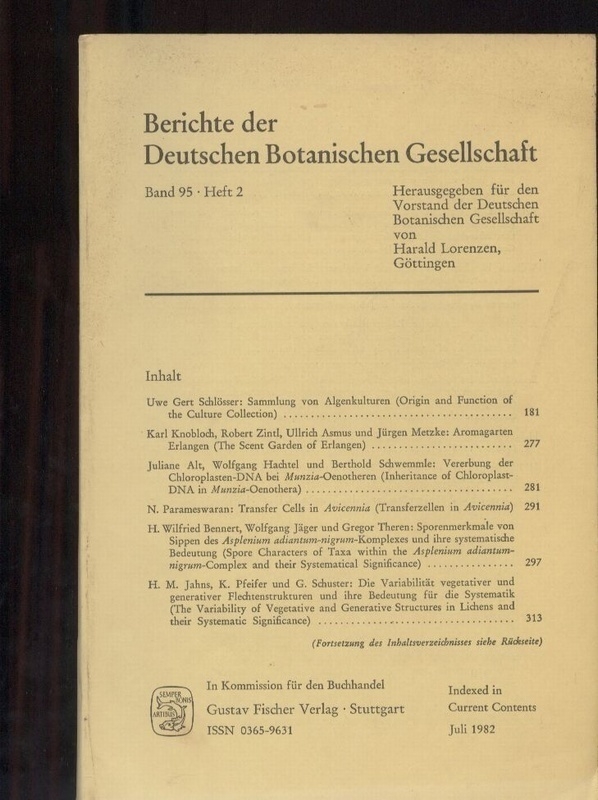 Deutsche Botanische Gesellschaft  Berichte. Band 95. Heft 1 und 2 (2 Hefte) 