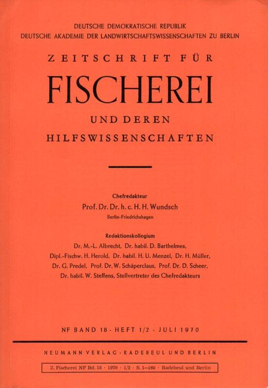Zeitschrift für Fischerei  Band 18.N.F.Heft 1/2 und 3/4 1970 (2 Hefte) 