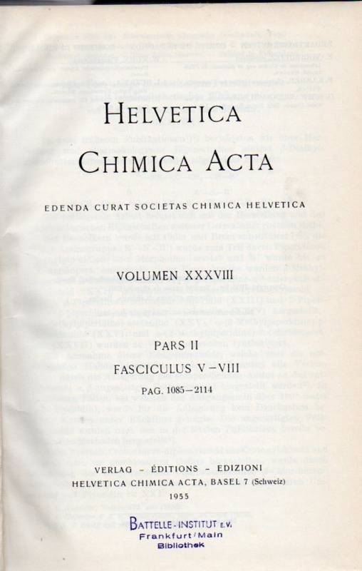 Helvetica Chimica Acta  Volumen XXXVIII.1955.Pars I und II(2 Bände) 