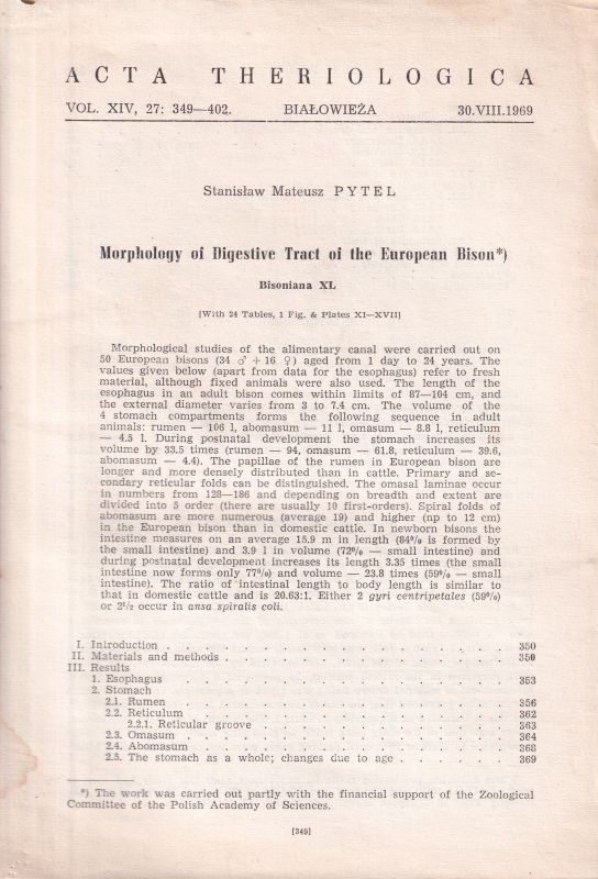 Pytel,Stanislaw Mateusz  Morphology of Digestive Tract of the European Bison 