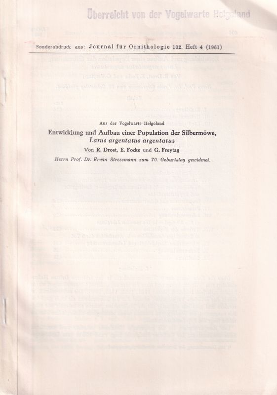 Drost,R. und E.Focke und G.Freytag  Entwicklung und Aufbau einer Population der Silbermöwe Larus 