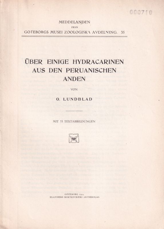 Lundblad,O.  Über einige Hydracarinen aus den Peruanischen Anden 