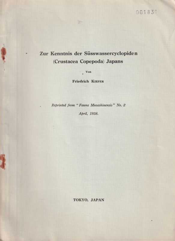 Kiefer,Friedrich  Zur Kenntnis der Süsswassercyclopiden (Crustacea Copepoda) Japans 