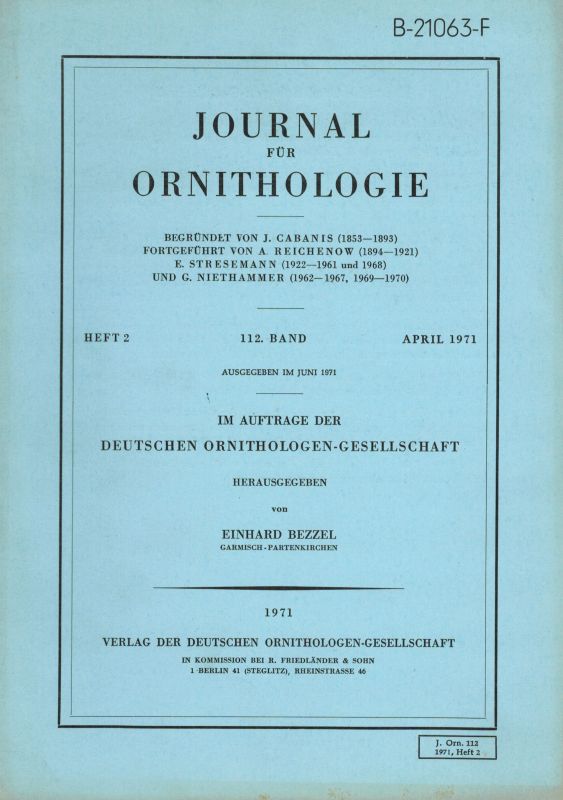 Journal für Ornithologie  Journal für Ornithologie 112.Band 1971 Heft 2 (1 Heft) 