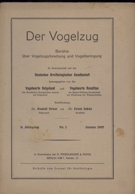 Der Vogelzug  Der Vogelzug 8.Jahrgang 1937 Heft 1 bis 4 (4 Hefte) 