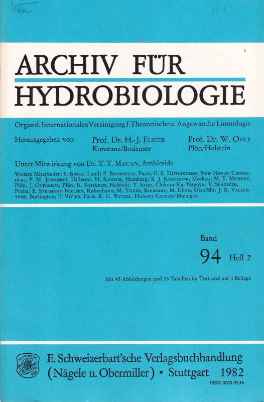 Archiv für Hydrobiologie  Archiv für Hydrobiologie Band 94, Heft 2, 1982 (1 Heft) 