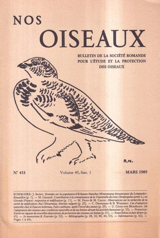 Nos Oiseaux  Nos Oiseaux Volume 40 Heft 1-8 No. 415 bis 422 Mars 1989 - Dec. 1990 