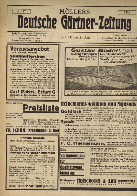 Möllers Deutsche Gärtner-Zeitung  Möllers Deutsche Gärtner-Zeitung 46.Jahrgang 1931, Heft 17 