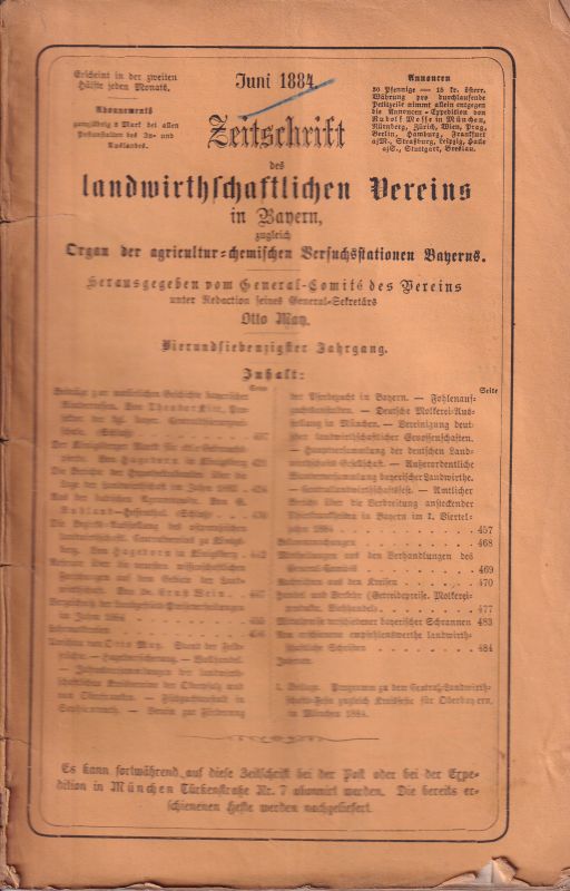 Landwirthschaftlicher Verein in Bayern  Zeitschrift des Landwirthschaftlichen Vereins in Bayern 1884 