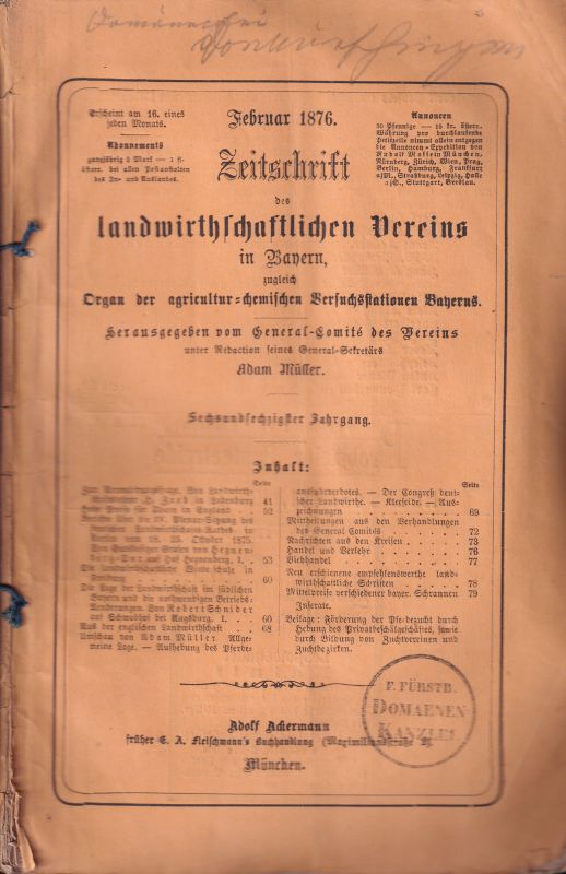 Landwirthschaftlicher Verein in Bayern  Zeitschrift des Landwirthschaftlichen Vereins in Bayern 1876 