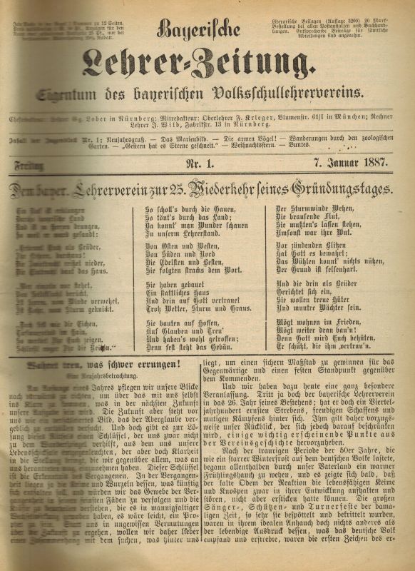Bayerische Lehrer-Zeitung  Bayerische Lehrer-Zeitung Einundzwanzigster Jahrgang 1887 