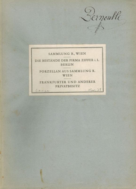 Lange,Hans W. Auktionshaus  Sammlung B. Wien   Die Bestände der Firma Ziffer i.L. Berlin 