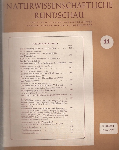 Naturwissenschaftliche Rundschau  2.Jahrgang 1949.Heft November (1 Heft) 