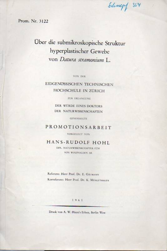 Hohl,Hans-Rudolf  Über die submikroskopische Struktur hyperplastischer Gewebe von 