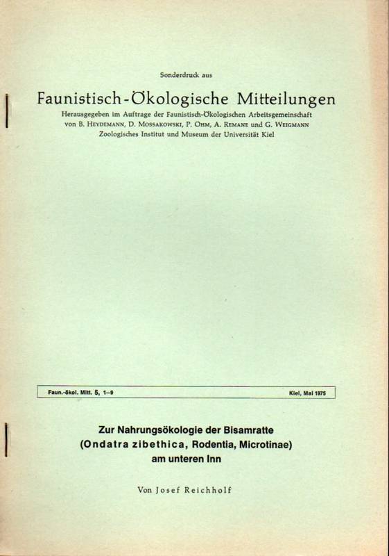 Reichholf,Josef  Zur Nahrungsökologie der Bisamratte (Ondatra zibethica, Rodentia 