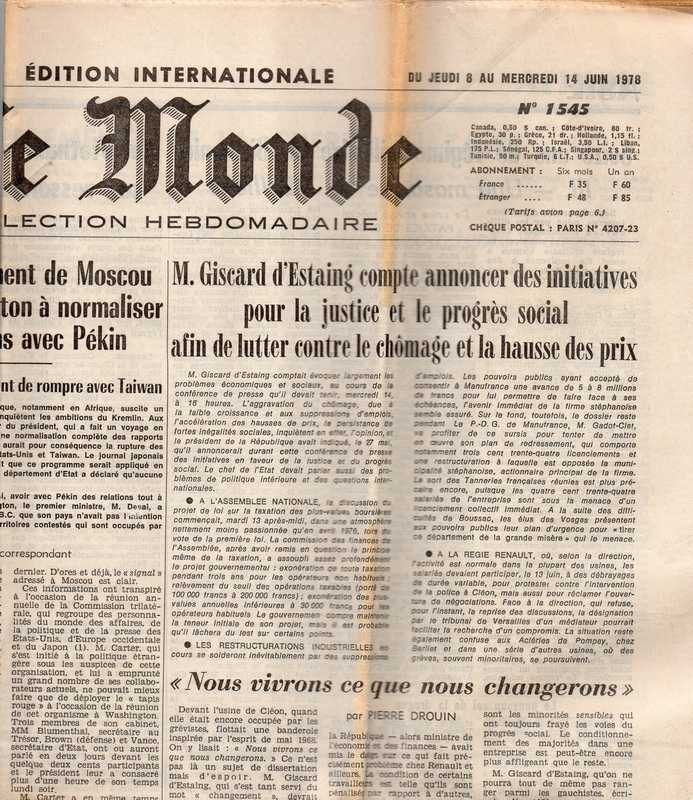 Le Monde  Le Monde Selection Hebdomadaire No. 1545 Du Jeudi 8 au Mercredi 14 