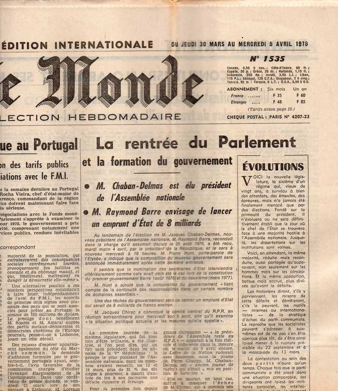 Le Monde  Le Monde Selection Hebdomadaire No. 1535 Du Jeudi 30 Mars au 
