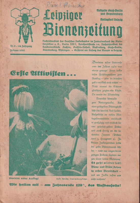 Leipziger Bienenzeitung  Leipziger Bienenzeitung 64.Jahrgang 1950 Heft Nr.2 (1 Heft) 